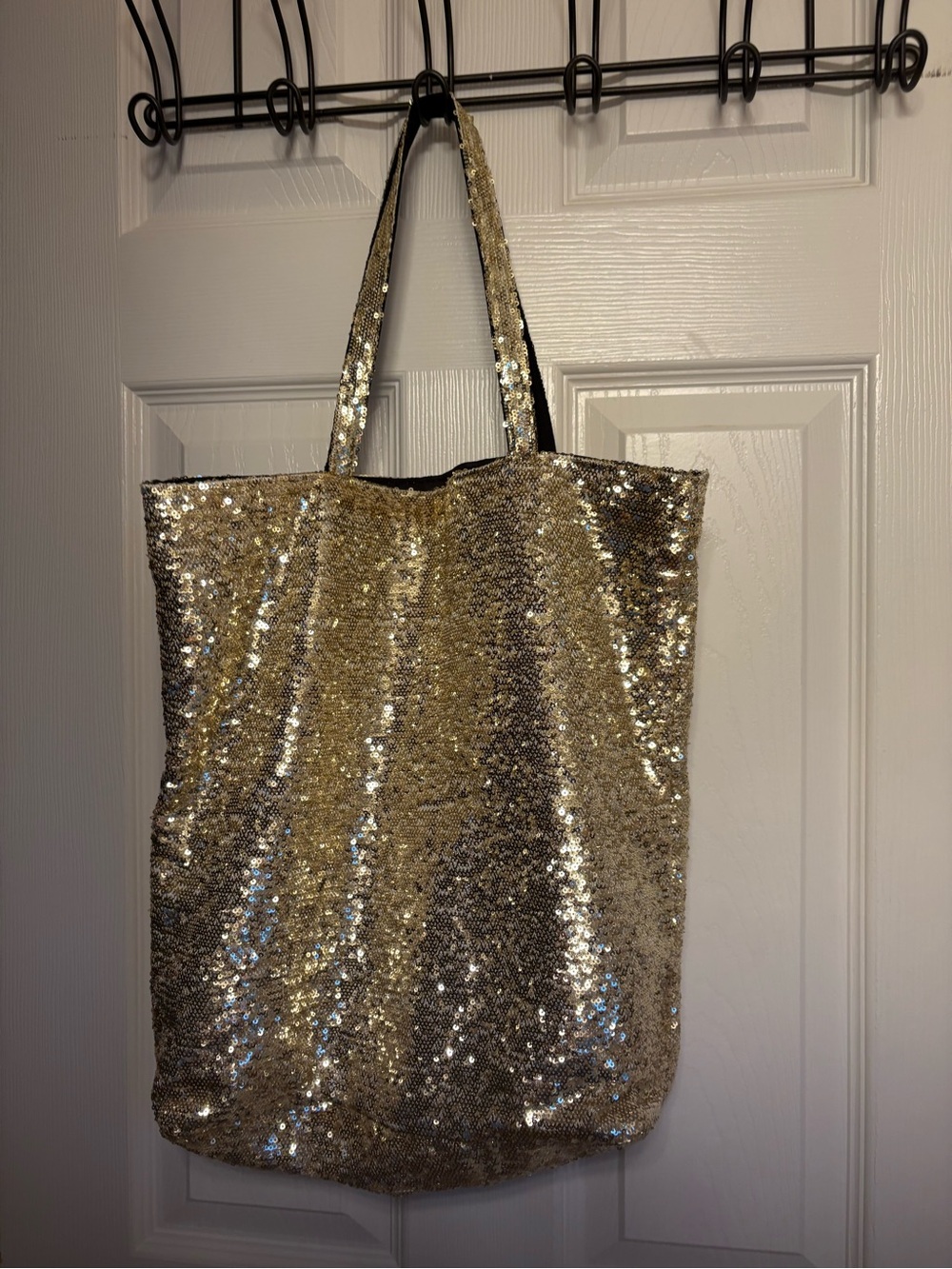 Gold Sequin Oversized Tote Bag Sparkle Shopper Shoulder Bag